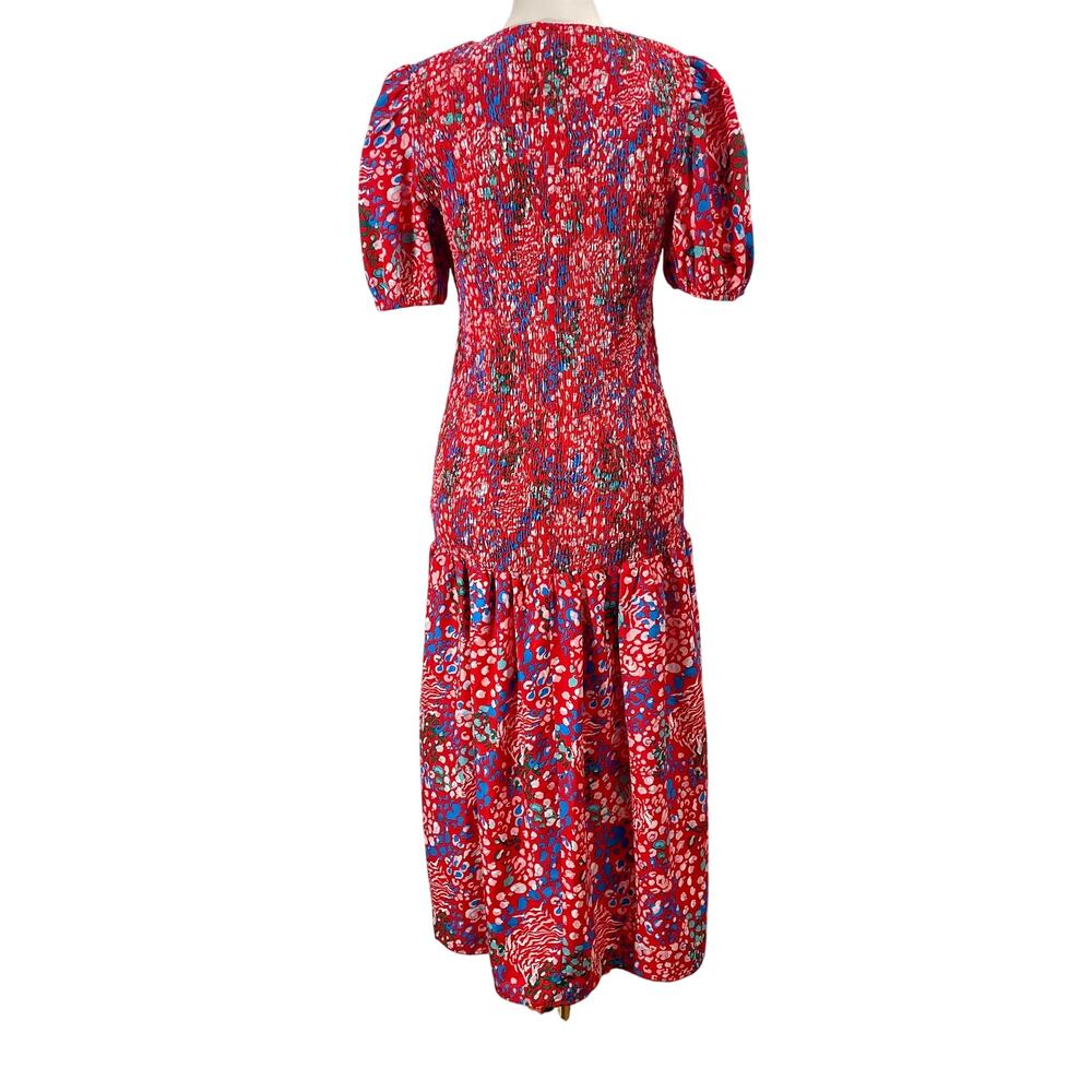 NEVER FULLY DRESSED Scarlett Midi Dress Leopard Print Smocked Dress Puff Sleeve - Picture 3 of 10